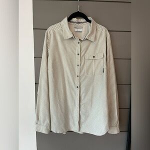 Columbia Sportswear‎ Women’s Long Sleeve Button-Up Shirt Beige Gingham Size XL